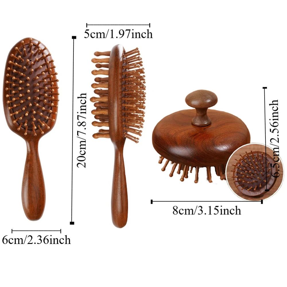 Dual-Sided Sandalwood Anti-Static Scalp Massage Comb with Air Cushion