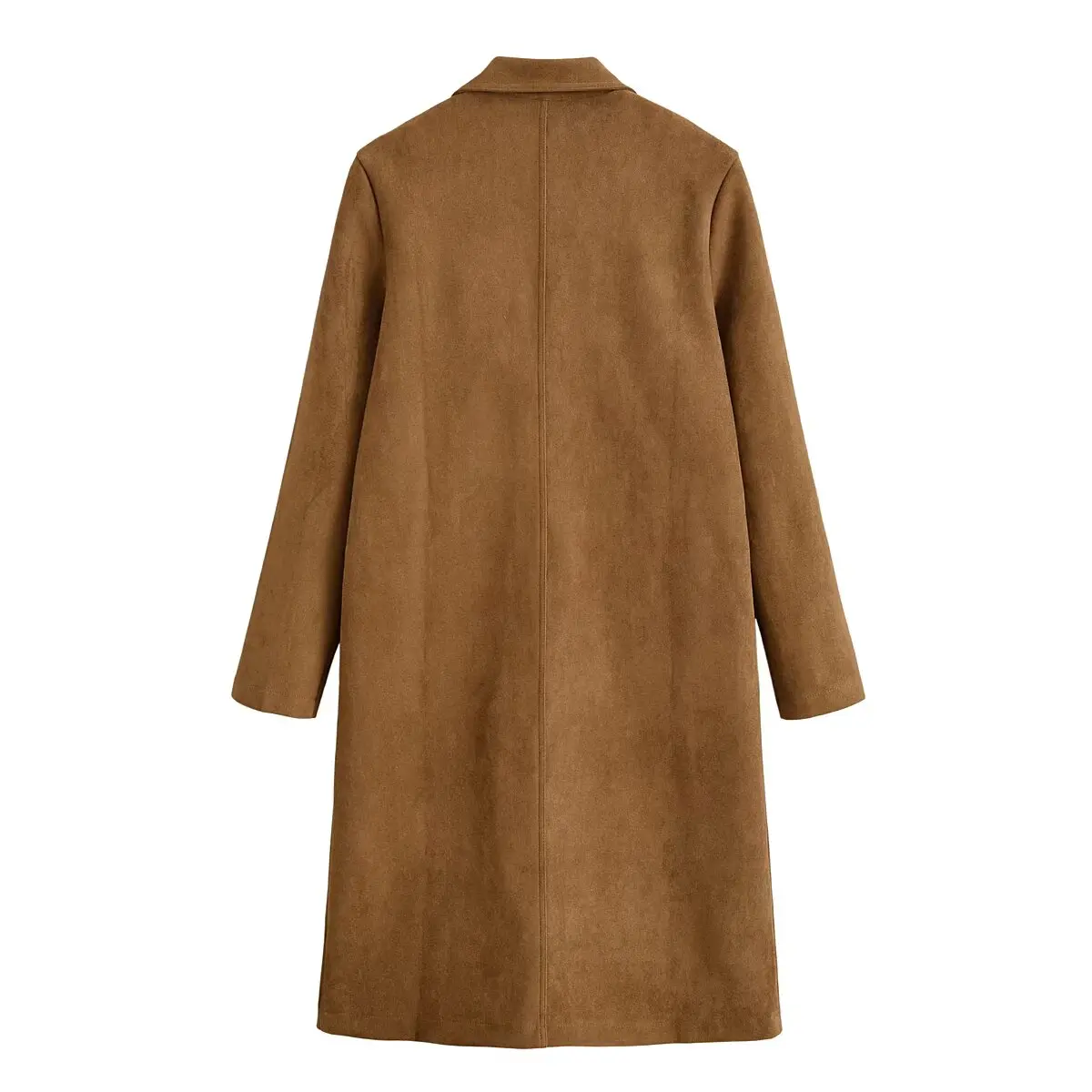 Women Spring Autumn Suede Long Coat  Femaleturn-Down Collar Single Breasted Long Sleeve Overcoat Lady Elegant Outwear Streetwear