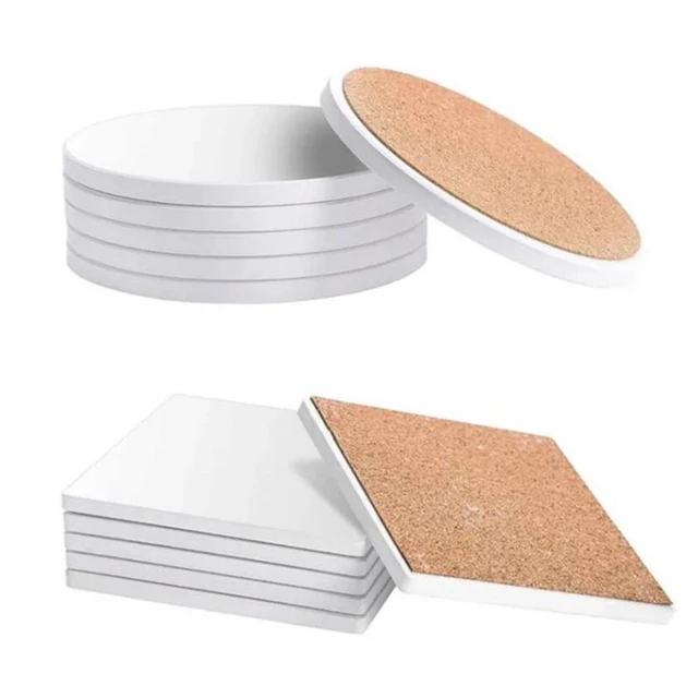 Round white ceramic coaster sublimation blank with cork base