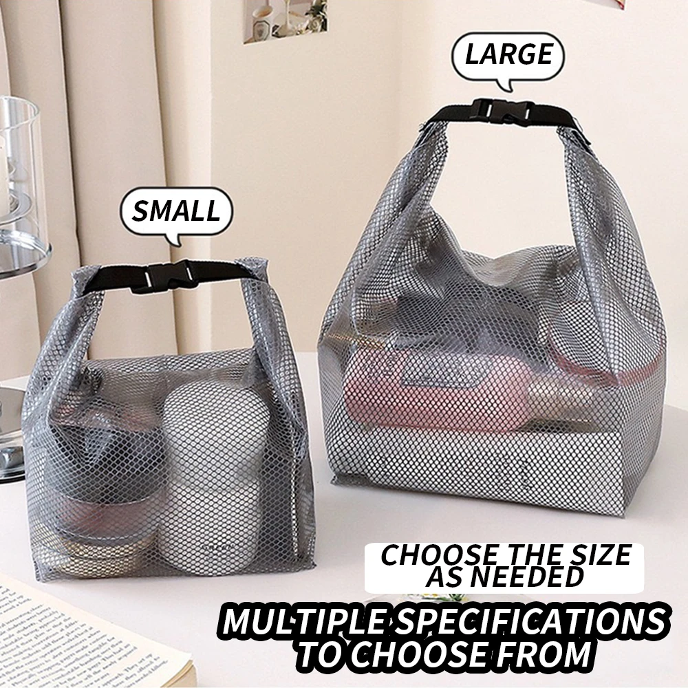 Waterproof Mesh Toiletry Bag - Drawstring Cosmetic Organizer with Quick-Release Buckle and Transparent Travel Pouch