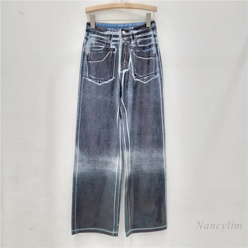 2024 Spring and Summer New Gradient Tie-Dye Loose Cool Purple Jeans for Women Slimming All-Matching Casual Straight Pants
