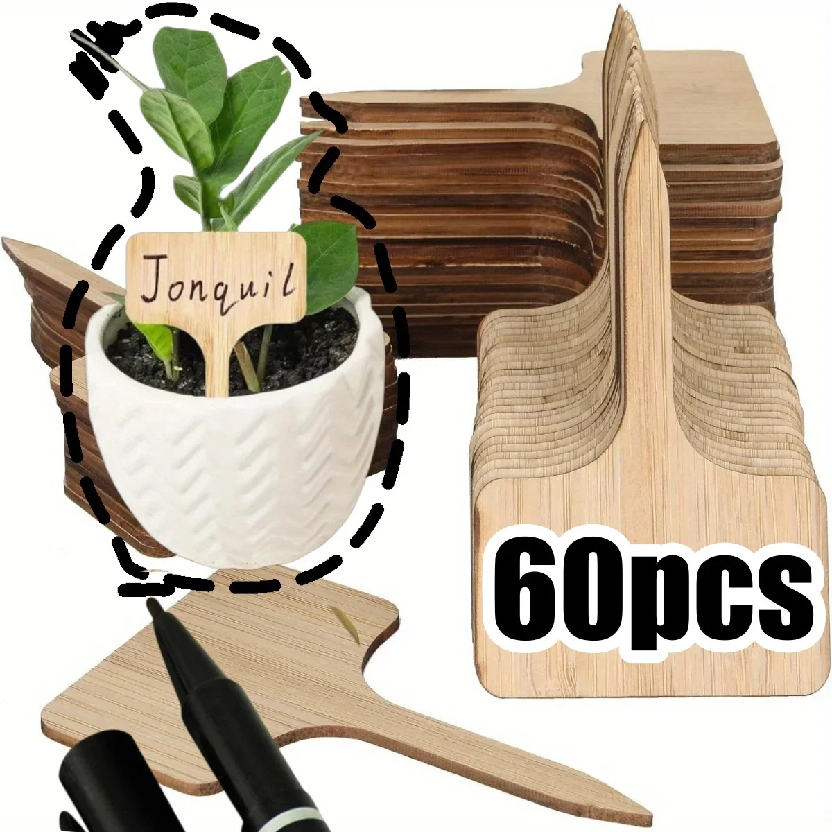 Garden Labels Bamboo Plant Labels T-Type Garden Marker For Plants Vegetable Seedlings Name Sign Outdoor Waterproof Handwritten Tags