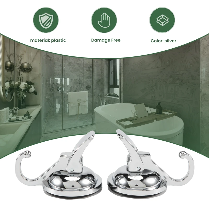 Heavy Duty Vacuum Suction Cup Hooks (2 Pack) For Kitchen Bathroom Restroom Organization