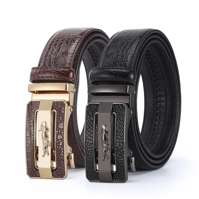 

men leather belt automatic buckle adjustable Genuine Leather Black Belts Cow Leather Belt for men 3.5cm Width