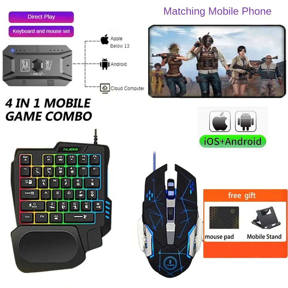 

M1 Pro Bluetooth клавиатура мышь конвертер 4 в 1 портативная клавиатура для мобильных игр Проводная Нулевая задержка поддержка для Android iOS системы