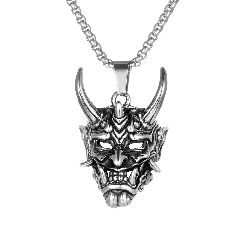 

Stainless Steel Japanese Hannya Mask Skull Men Necklaces Pendant Chain Punk for Boyfriend Male Jewelry Creativity Gift Wholesale