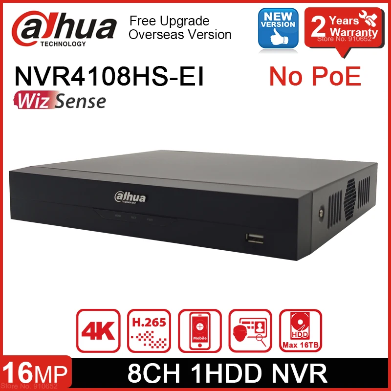 New Dahua NVR4108HS-EI 4K 8CH AI NVR 1U 1HDD SMD Plus Face Detection and Recognition WizSense Network Video Recorder No POE Port network video recorder