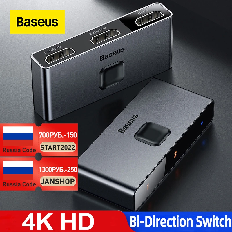 Baseus 4K HD Switch HDMI-compat Adapter for Xiaomi Mi Box HD Switcher 1x2/2x1 for PS4/3 TV Box Switch 4K HD Bi-Direction Switch