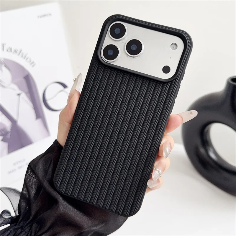 Elegant Woven Matte Shockproof Phone Case - Non-Slip Soft Protection Cover