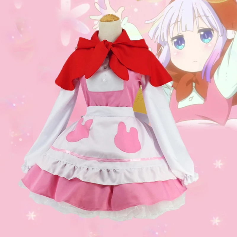 

Miss Kobayashi's Dragon Maid Cosplay Costume Pink Christmas Dress KannaKamui Maid Outfit Bow Kawaii Costumes Girl Anime Clothes