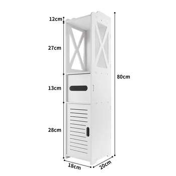 Mobiletto da bagno con anta, 80x20x12 cm, sottile e alto, materiale PVC impermeabile, facile da installare, facile da pulire, 1