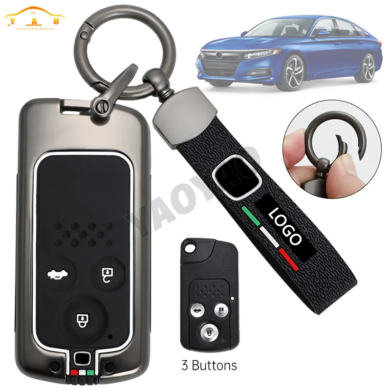 

2/3 buttons Car Zinc Alloy Key Cases Holder Cover For Honda Accord CIVIC CRV Fit 2006 - 2015 Key Shell Holder Bag Fob
