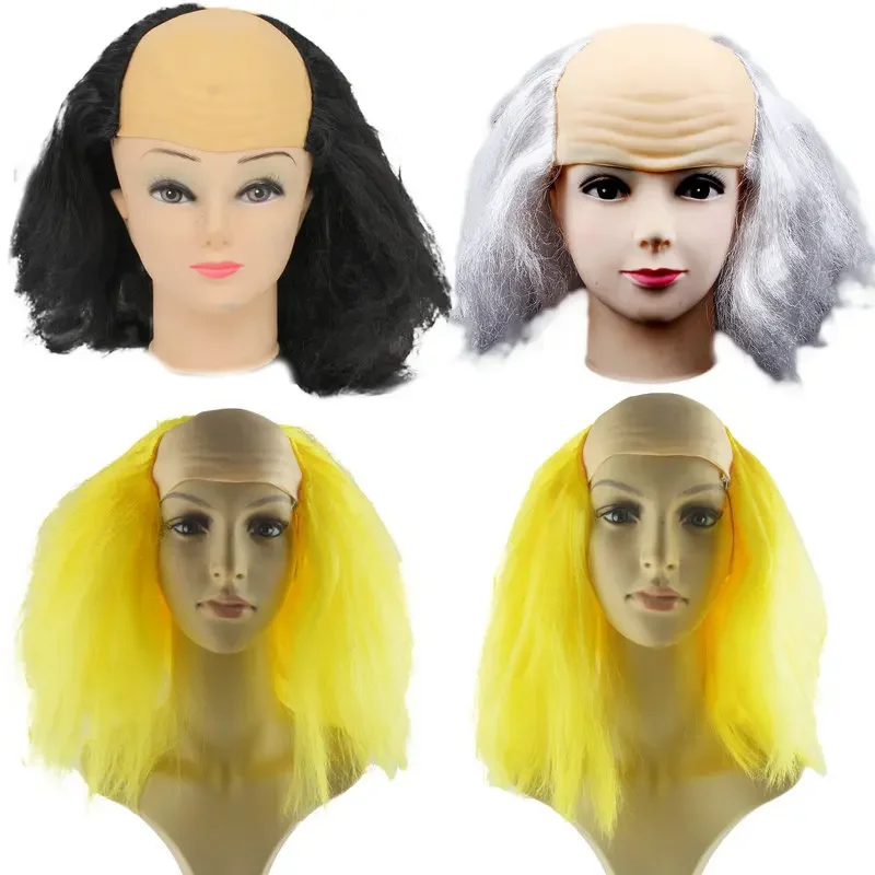 Bald Top Wig Performance Stage Prop For Elderly People Funny Bald Wig Strange Performance Costume Glueless