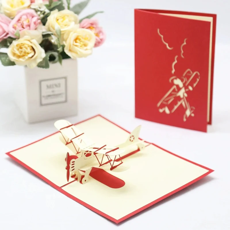 Carte de vœux d'avion pliable 3D, 1 pièce, cartes de sculpture en papier, décorations de modèles, fourniture de rassemblement de Festival, cadeau d'anniversaire touristique ZYF