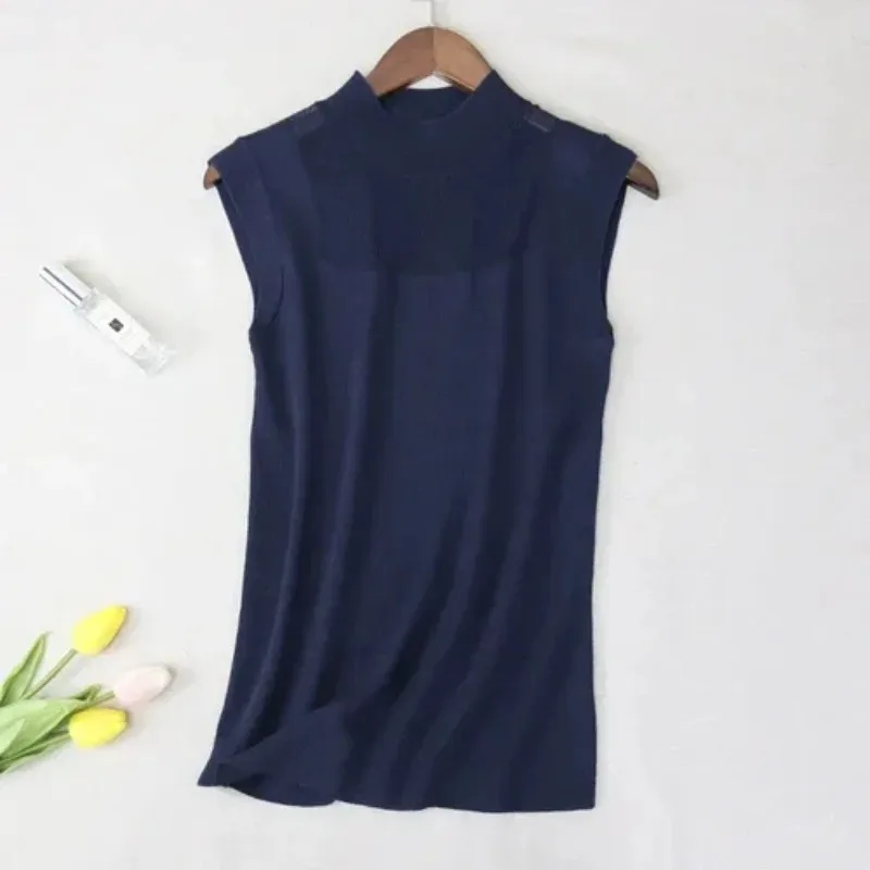 Women's Sleeveless Knitted Vest, Casual Tank Tops, Solid Color, Ice Silk Vests, Sexy Fashion, Summer New, 2922