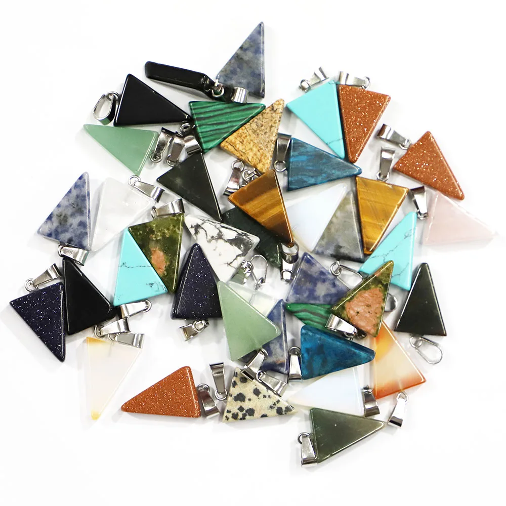 

24pcs/lot Fashion Natural Stone Necklaces Pendants Good Quality Assorted Mixed Triangle Charms Diy Jewelry Accessories Wholesale