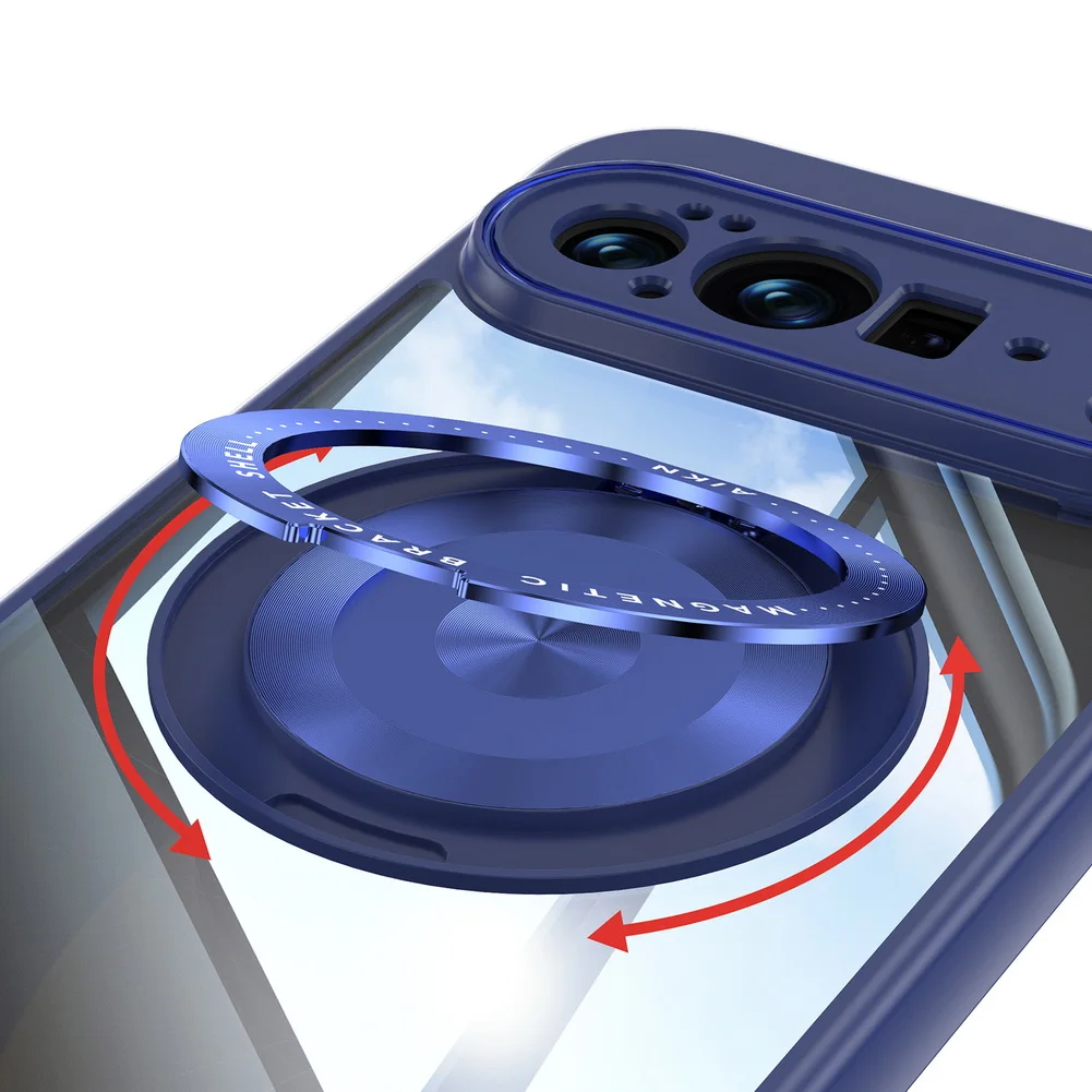 Transparent Back Plate Case with Rotating Metal Ring Holder and Camera Protection