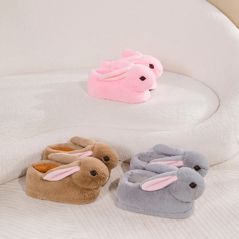 Double Eyelid Rabbit Winter Ankle Wrap Cotton Shoes Simulation Long-Ear Rabbit Plush Cover Heel Thickening Floor Cotton Slippers 3