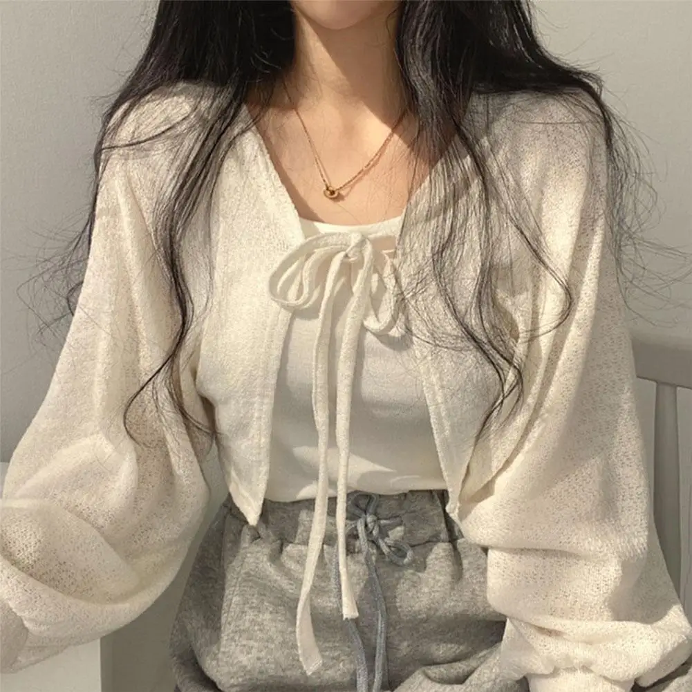 

Women's Lightweight Cardigans Open Tie Front Summer Sunscreen Lantern Ups Tops Cardigans Sleeve Tie Loose Cardigan for Women