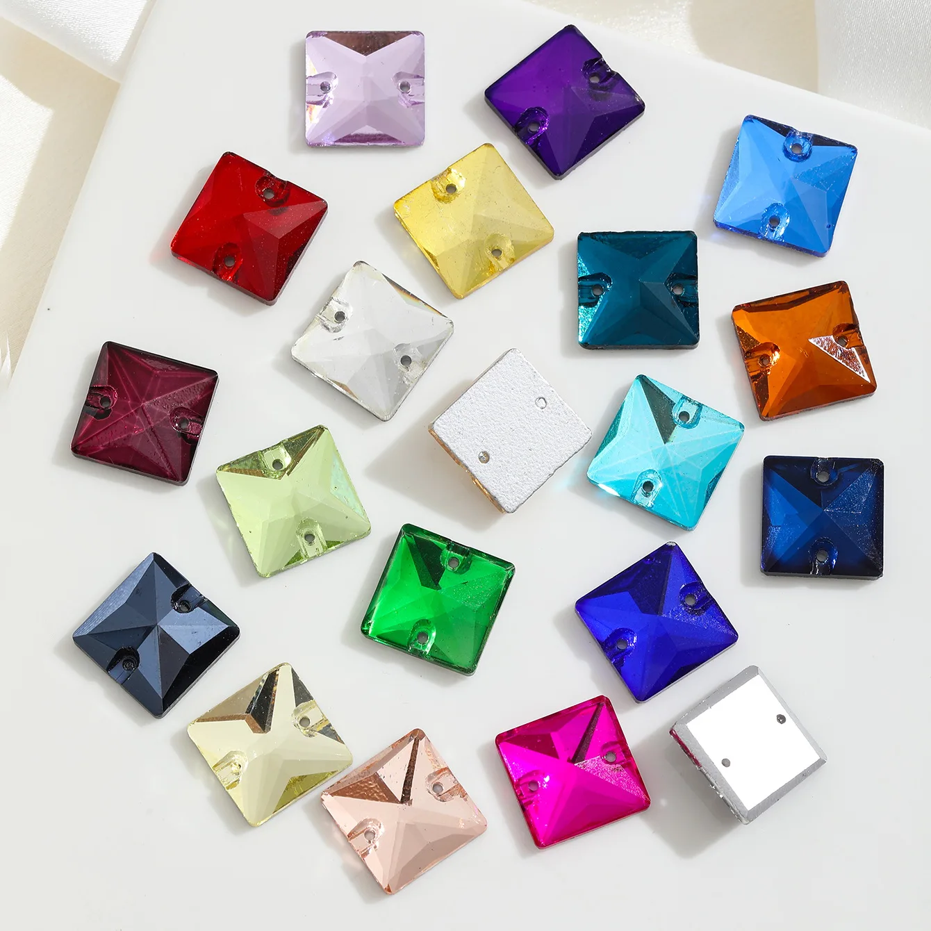 Square shape flat back with two holes glass Crystal 6 sizes Sew on rhinestone crystals bead wedding dress shoes bags diy trim