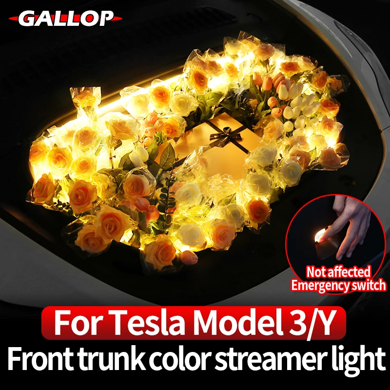 

For Tesla 2021-2023 Model3 ModelY Car Front Trunk LED Atmosphere Lamp Colorful Streamer Light Interior Decoration Accessories