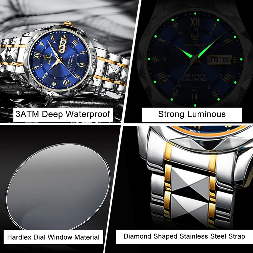 2023 Mens Quartz Watches Top Brand Luxury Business Waterproof Luminous Large Dial Men Wristwatches Sports Stainless Steel Watch