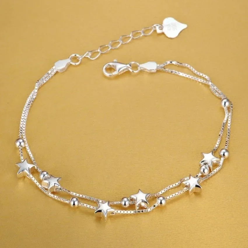

925 Sterling Silver Stars Bracelets Women Korean Fashion Designer Double Layer Adjustable Bracelet Party Wedding Jewelry Gifts