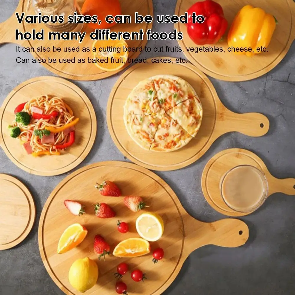 6/7/8/9/10 Inch Bamboo Wooden Pizza Board Round with Handle Pizza Baking Tray Stone Cutting Board