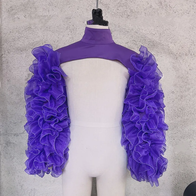 Belly Dance Accessories Gauze Mesh Shawl Shoulder Jazz Dance Stage Performance Accessories Bubble Sleeves Vest Women DJ Singer Dancer Nightclub Costume