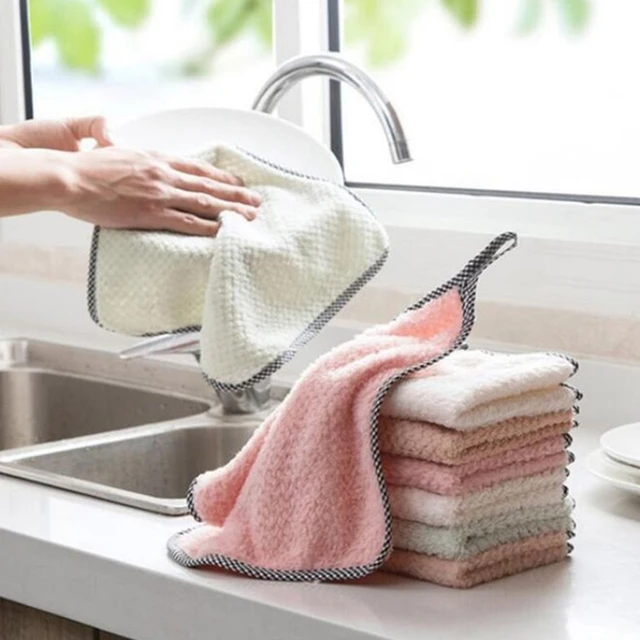 A1 Pcs Coral Fleece Hand Towel Kitchen Cleaning Dish Cloth