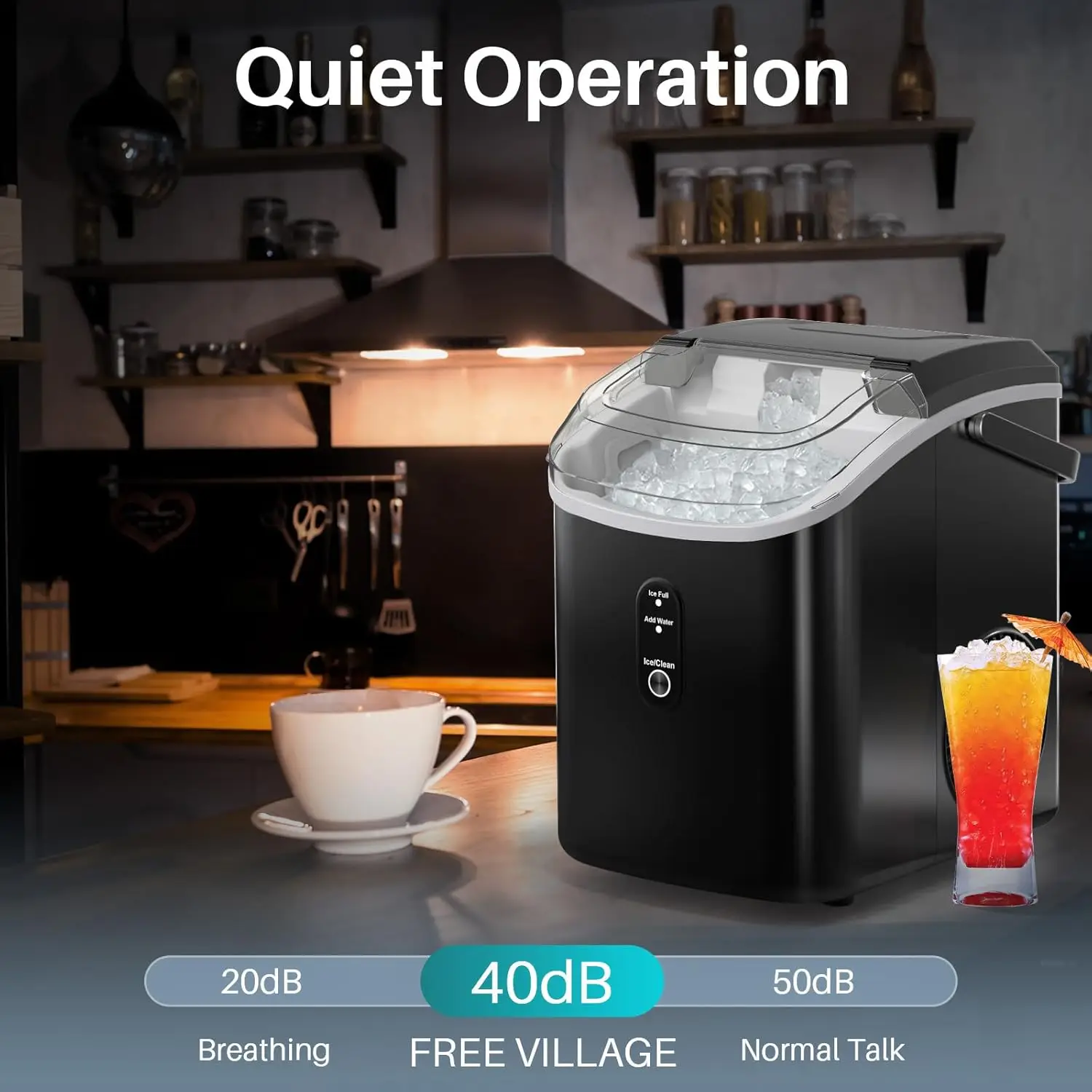 Ice Maker Countertop Self-Cleaning One-Click Operation Portable Nugget Ice Machine for Home Office Kitchen