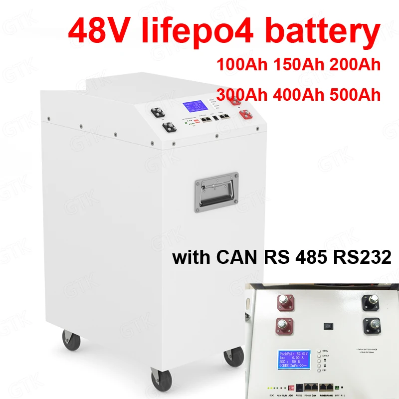 

GTK 200Ah 48v 100AH 150Ah 48v 400Ah 500Ah Lifepo4 Lithium Batterry CAN RS232 RS485 For Solar Energy Storage System With Wheels