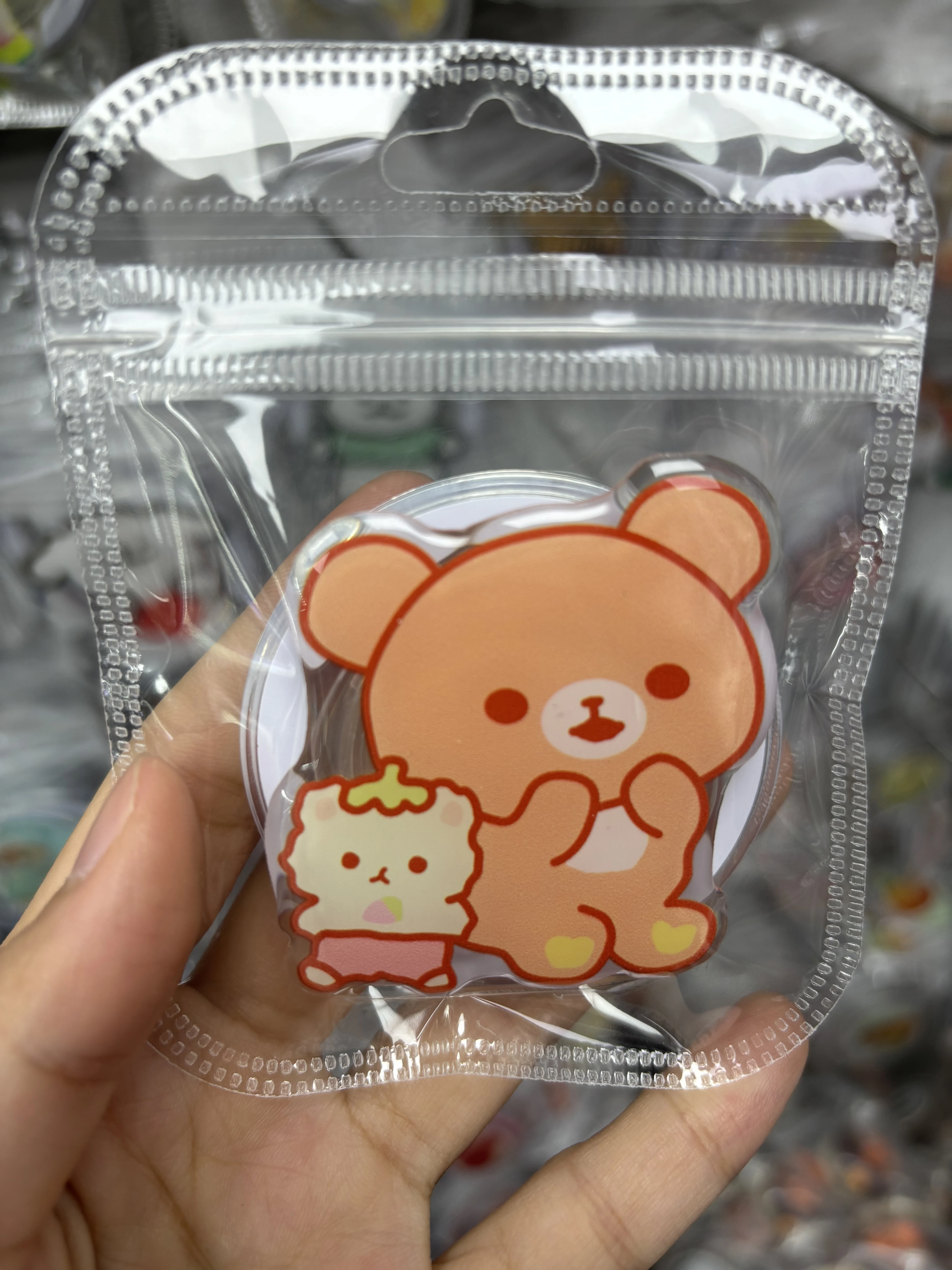 ﻿Magnetic Folding Mobile Phone Grip Holder Cartoon Bear Rilakkuma Cute Socket Pocket Support for Magsafe IPhone 17 16 Samsung﻿