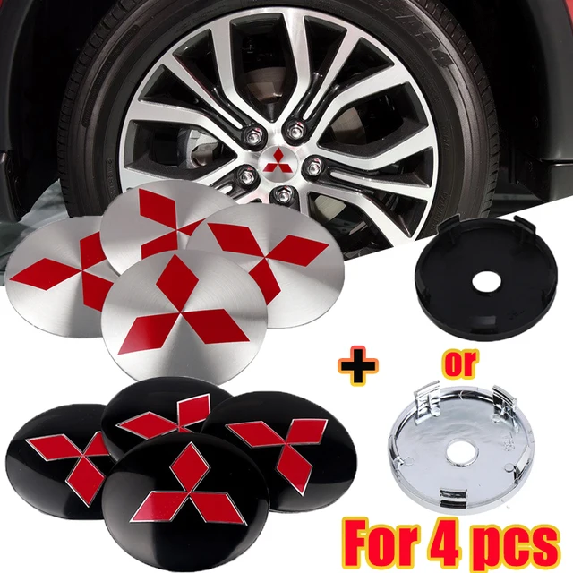 4 Pezzi Coprimozzi Adesivi Per Mitsubishi 56mm - In Alluminio, Impermeabili E Antiruggine