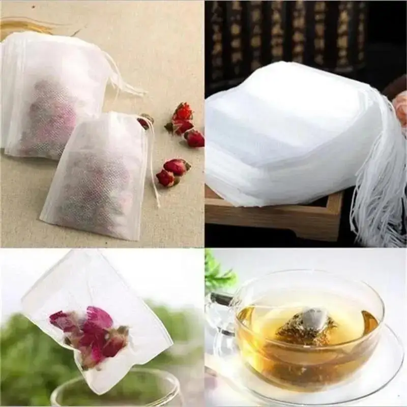 100 Pcs Empty Loose Tea Bag Scented Tea Bags Drawstring Pouch Bag Seal Filter for Herb Spice Household Accessories Supplies tool