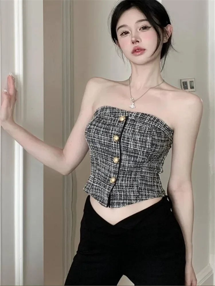 

Сексуальная майка y2kс открытой спиной, короткий жилет с открытыми плечами, милая Женская майка с воротником-лодочкой, короткая Винтажная Майка без бретелек, тонкая майка, топ с острым вырезом