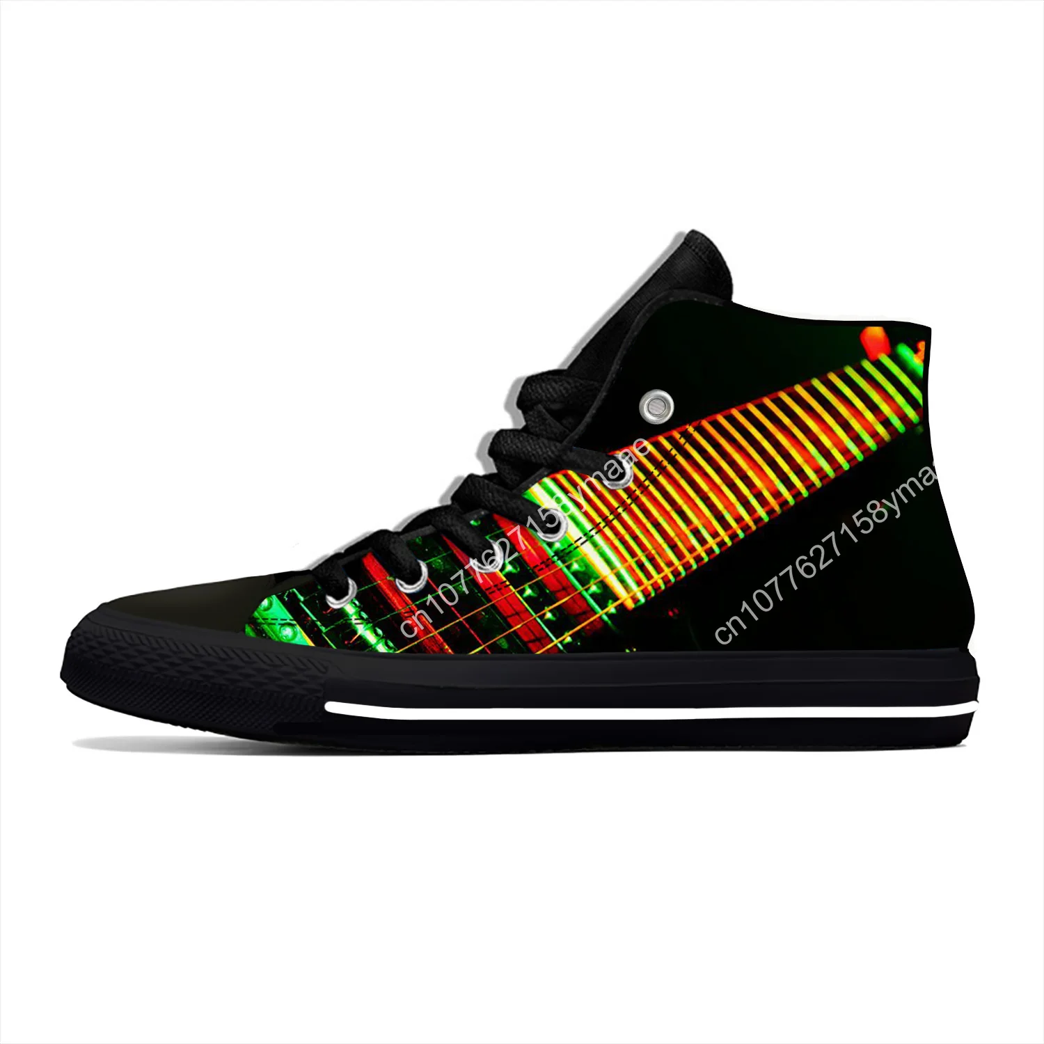 Hot Fire Flame Music Funky Guitar Rock Fashion Lightweight High Top Canvas Shoes Men Women Summer Casual Breathable Sneakers
