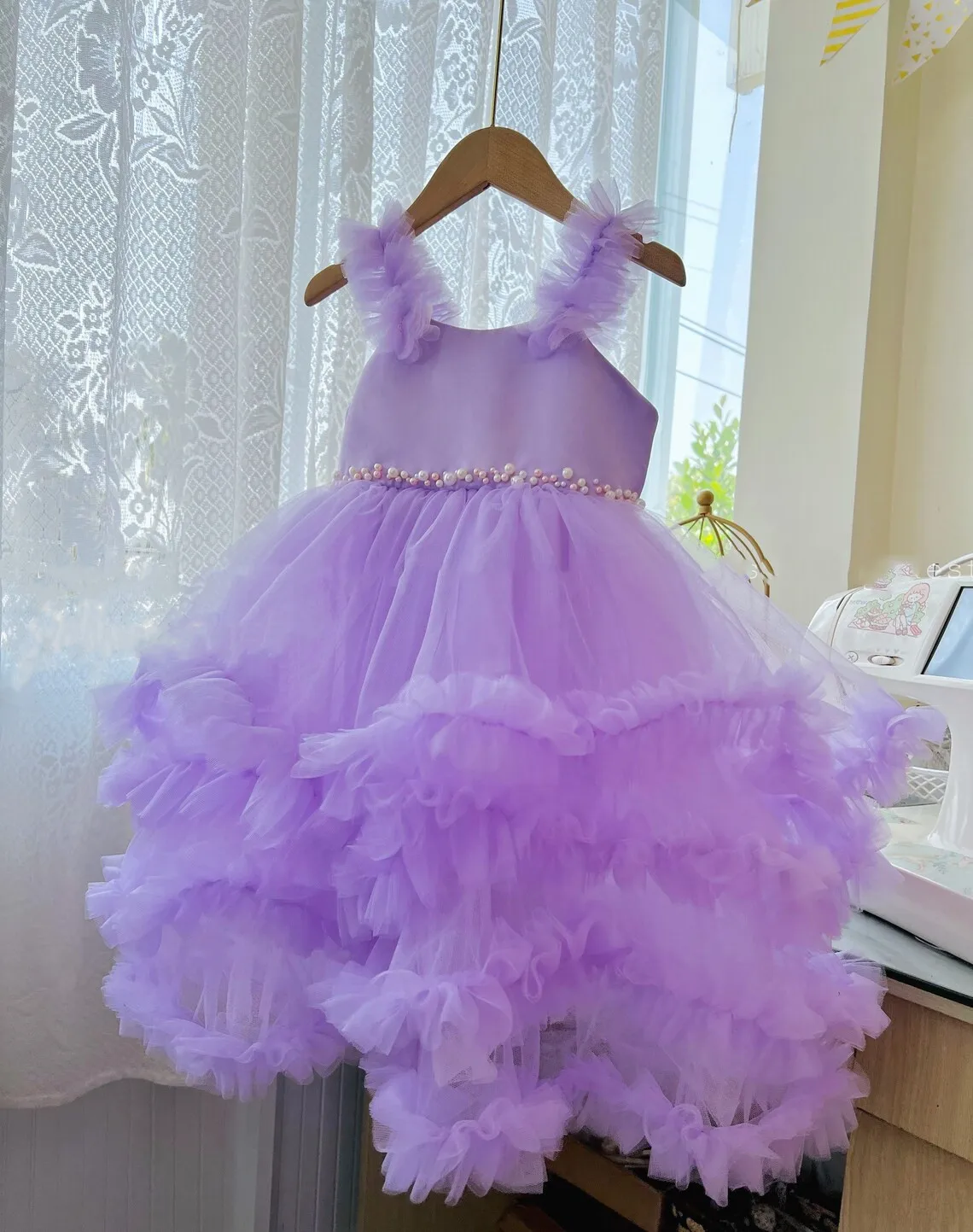 

Lilac Lavender Ruffles Puffy Ball Gown Baby Girl Dress Princess Handmade Party Gown Kid Birthday Dresses