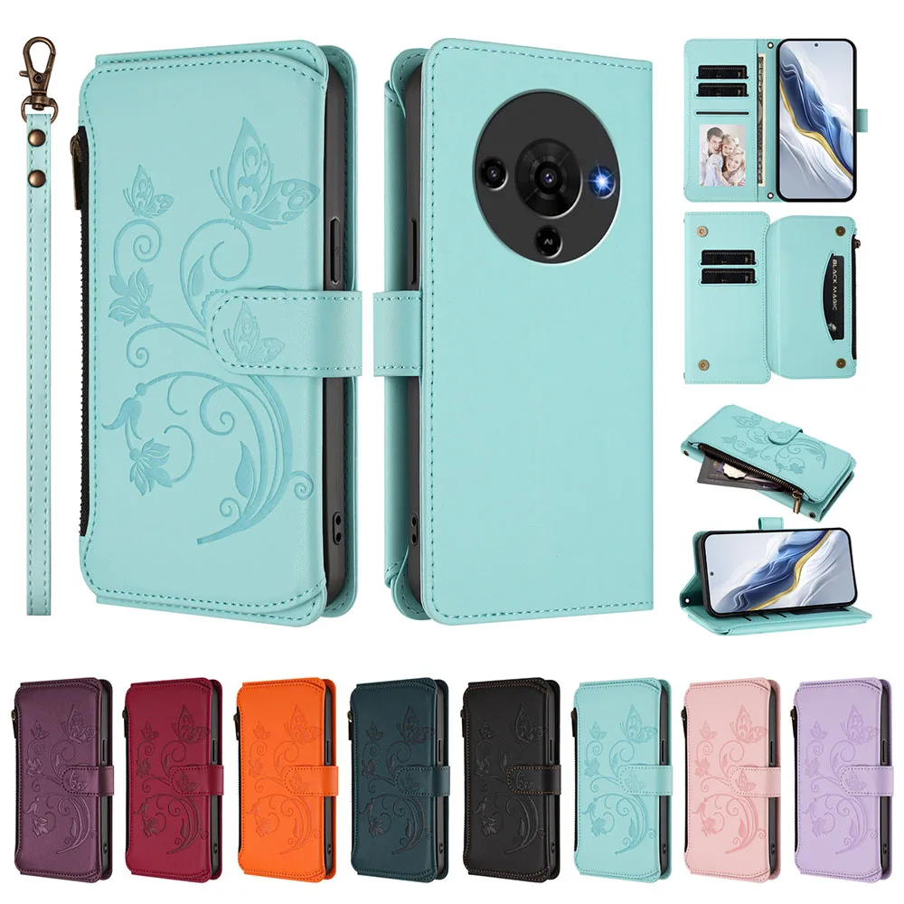 Elegant Zipper Wallet Flip Case with Card Slots and Stand Function