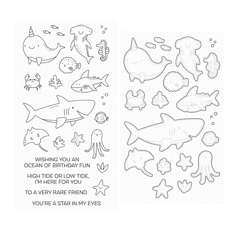 

Oceans of Fun Shark Starfish Clear Stamps Cutting Dies Scrapbooking for June 2023 New Paper Making Frames Card Set