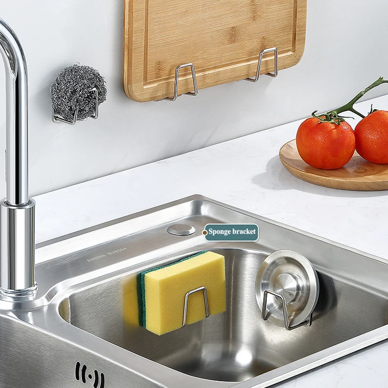 1/2pcs Stainless Steel Sink Sponge Rack For Sponge Steel Wire Ball Draining Paste The Inner Wall Of The Sink Kitchen Supplies 2