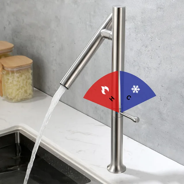 ก๊อกน้ำห้องครัว360 ° หมุนน้ำผสมแปรงสแตนเลสแตะที่จับเดี่ยวเดี่ยว 4