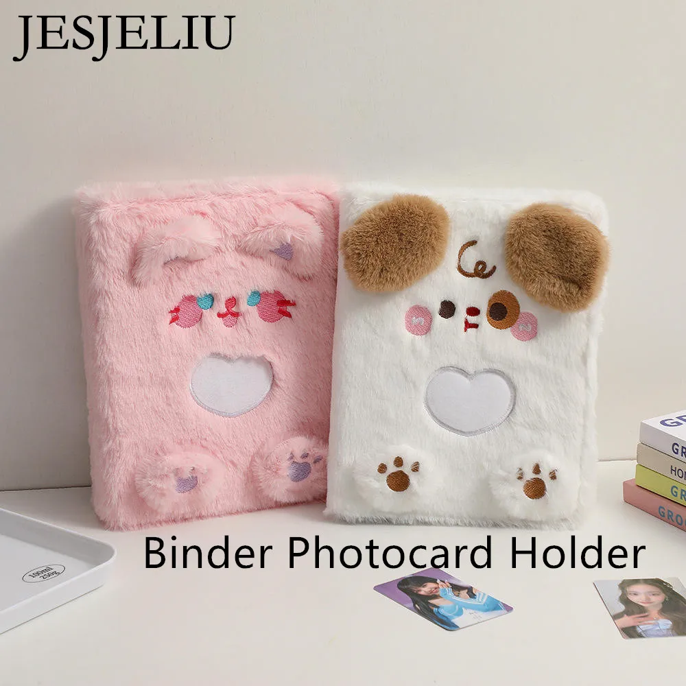 JESJELIU A5 Binder Photocard Holder Cute Plush Photo Album Kpop Idol Photocards Collect Book Student School Notebook Stationery
