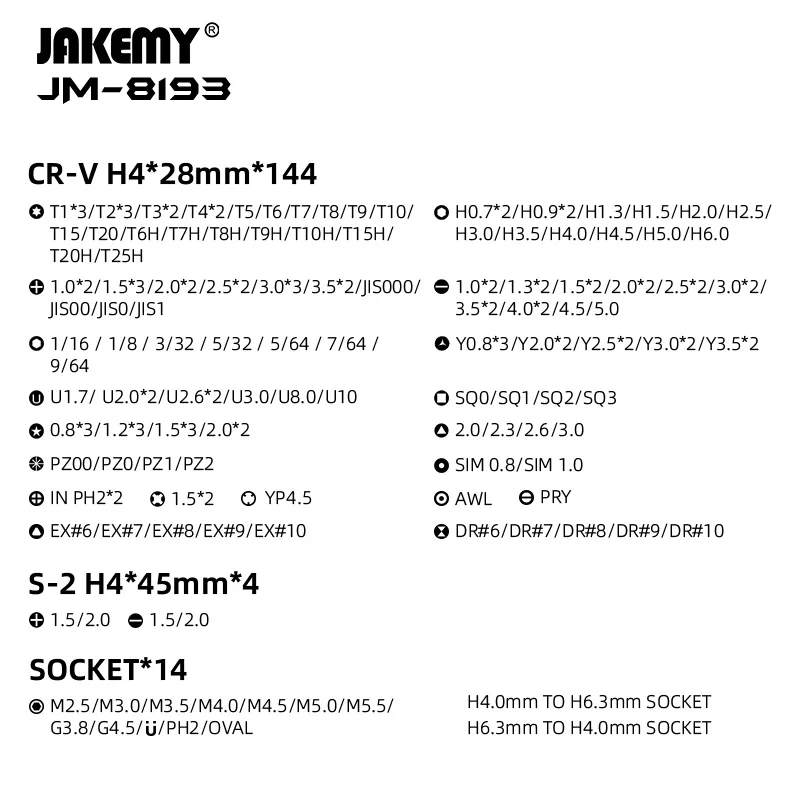 JAKEMY JM-8193 180-IN-1 Precision Cordless Electric Screwdriver Set Magnetic Bits Mobile Phone Glasses Electronic Repair Tools 6