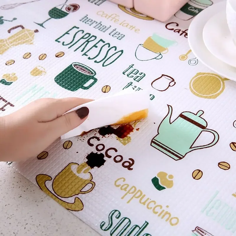 Drawer Liner 2pcs Waterproof Oil Thickened Kitchen Stickers 2 Roll Can Cut Table Mat Drawer Cabinet Shelf Liners