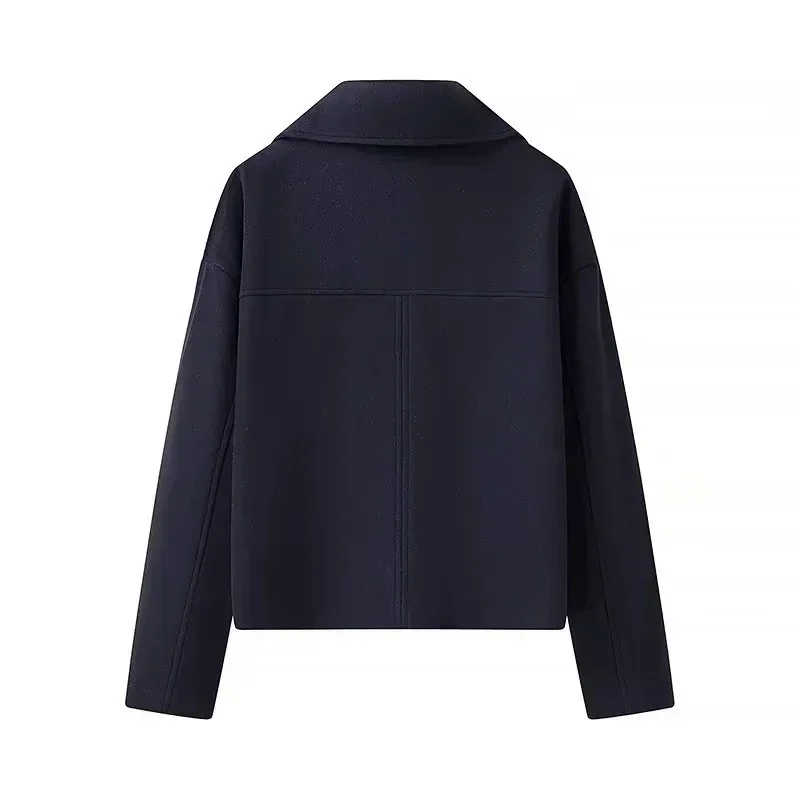 Loose Woolen Blends Coat Women Solid Lapel Double Breasted Pockets Jackets Autumn Winter Fashion Lady Office Outwear New