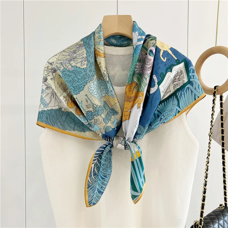 

100% Natural Real Silk Scarf Korean 90X90cm Large Square Mulberry Shawl Women Wrap Neckerchief Female Bandana Foulard Scarves