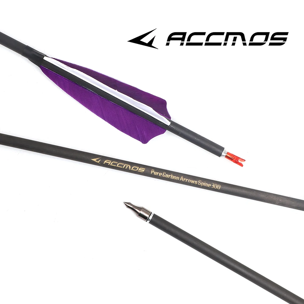 

6/12/18/24pcs ID 6.2mm Spine 300 350 400 500 600 700 800 Pure Carbon Arrow 31inch For Recuvre Compound Bow Shooting Hunting Prac