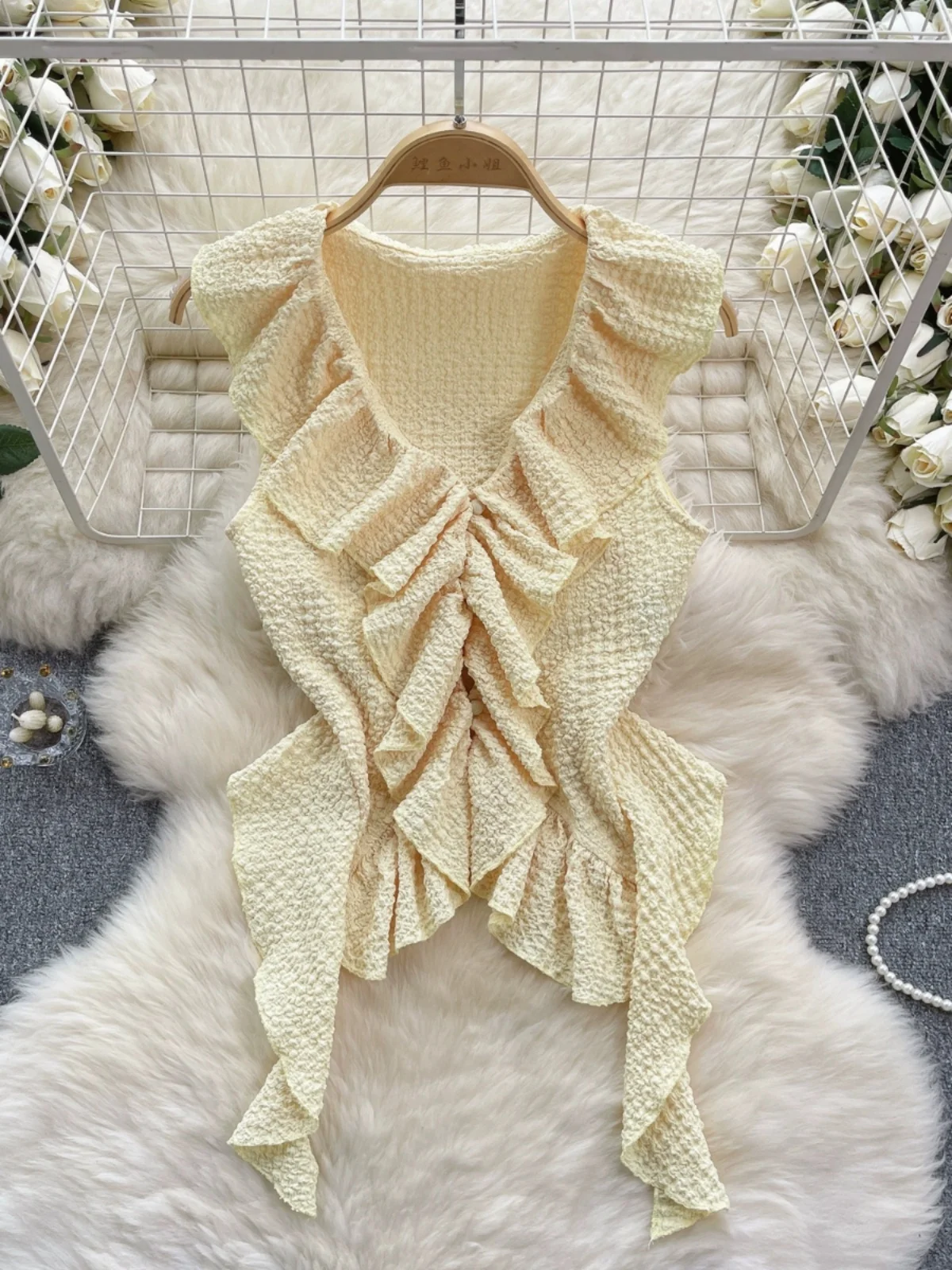 

Майка женская Асимметричная с оборками, модный элегантный топ без рукавов в Корейском стиле, праздничная камисоль, в стиле пэчворк, на лето