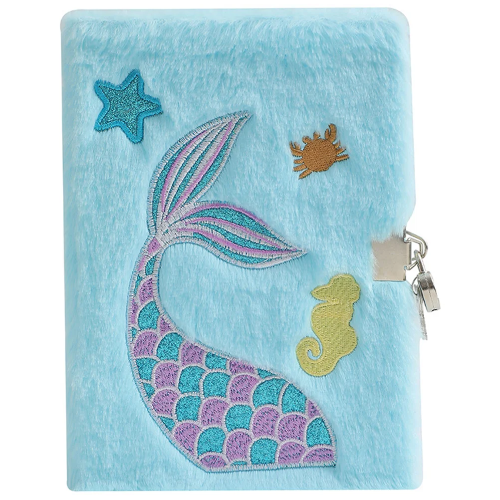 

with Lock Girl Cartoon Plush Locked Notebook Mermaid Tail Diary Child Paper Portable